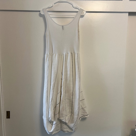 Italian Inizio Magic 2 Pocket Sleeveless White/Black Striped Linen Midi Dress L - Picture 2 of 9